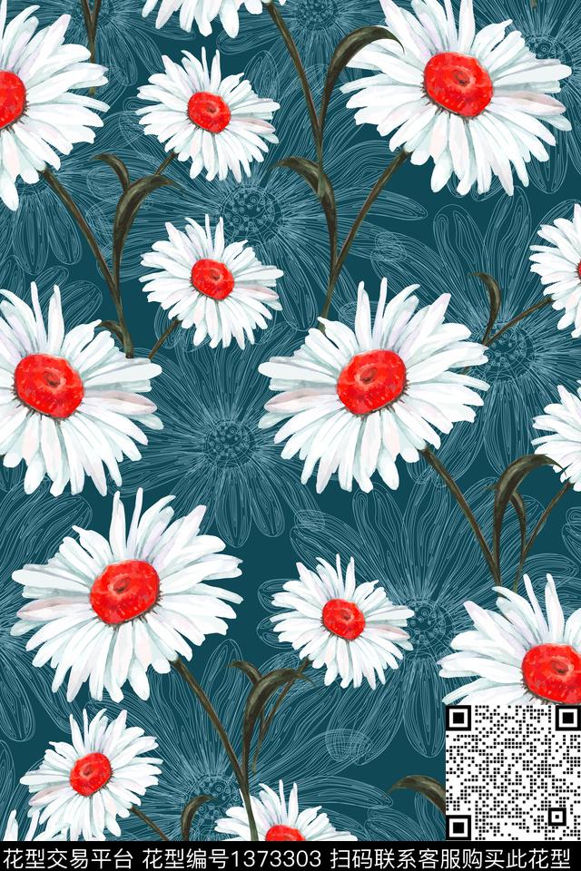 花卉大牌风小雏菊数码印花华亿平台下载（图片编号: 1373303） - 瓦栏（Walan）
