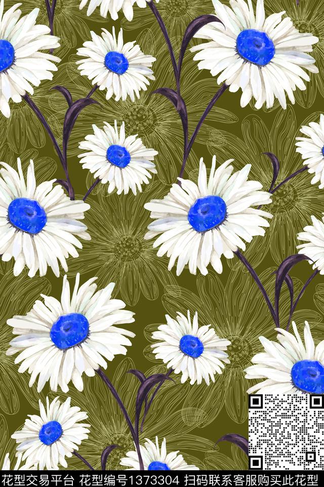 花卉大牌风小雏菊数码印花华亿平台下载（图片编号: 1373304） - 瓦栏（Walan）