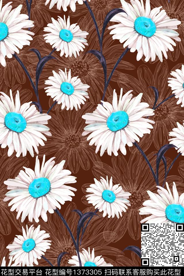花卉大牌风小雏菊数码印花华亿平台下载（图片编号: 1373305） - 瓦栏（Walan）