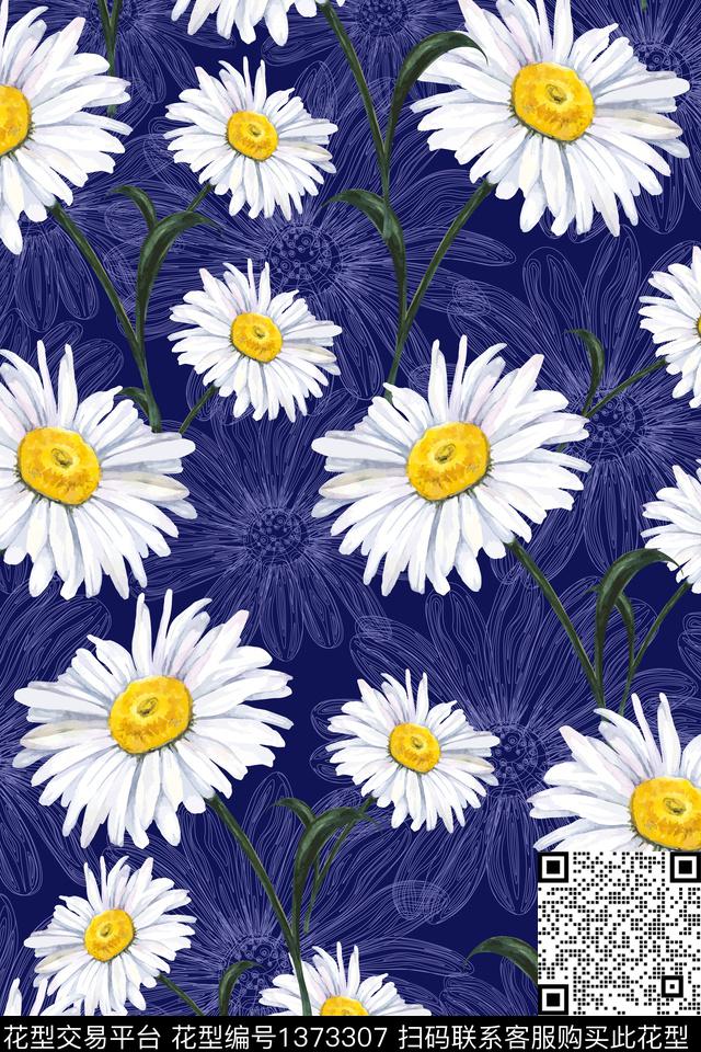 花卉大牌风小雏菊数码印花华亿平台下载（图片编号: 1373307） - 瓦栏（Walan）