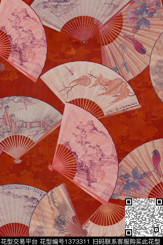 折扇中国风旗袍风数码印花华亿平台下载（图片编号: 1373311） - 瓦栏（Walan）