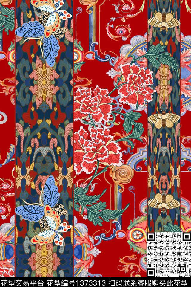 真丝中国风华亿平台复古旗袍花数码印花华亿平台下载（图片编号: 1373313） - 瓦栏（Walan）
