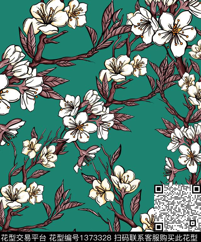 梅花大牌风桃花数码印花华亿平台下载（图片编号: 1373328） - 瓦栏（Walan）