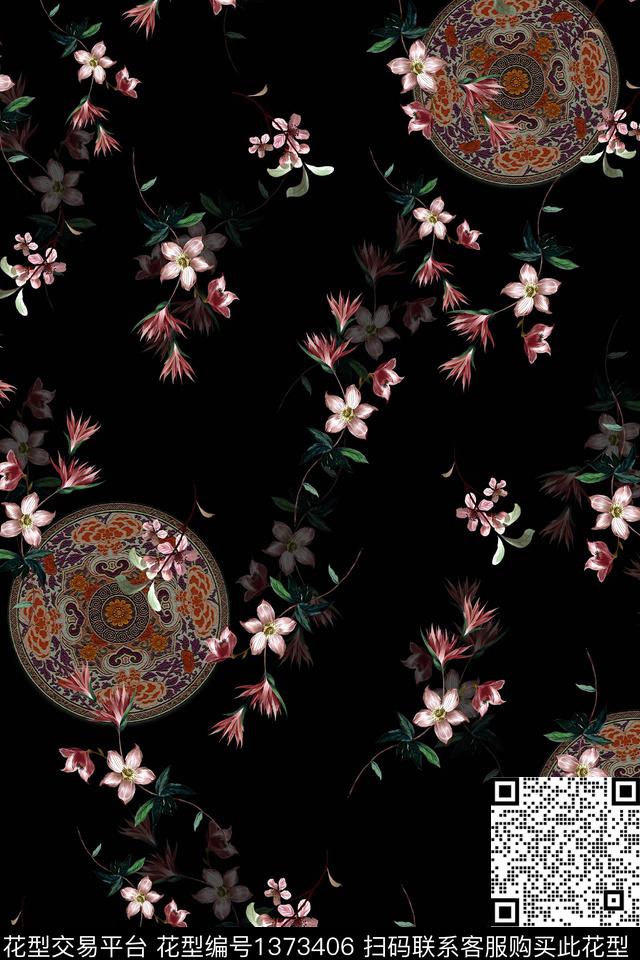 旗袍香云纱创意数码印花华亿平台下载（图片编号: 1373406） - 瓦栏（Walan）