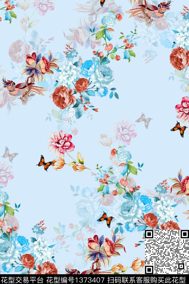 清爽底花卉旗袍中国风数码印花华亿平台下载（图片编号: 1373407） - 瓦栏（Walan）