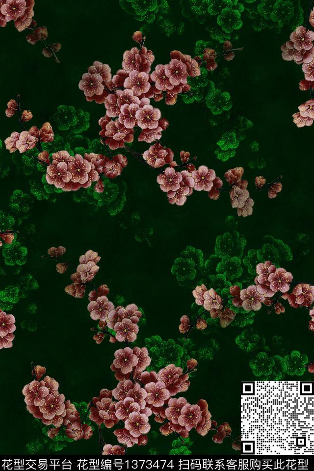 复古花卉旗袍数码印花华亿平台下载（图片编号: 1373474） - 瓦栏（Walan）