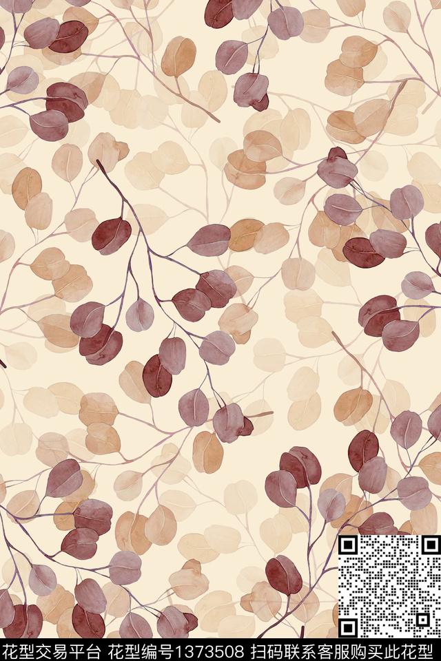 绿植树叶复古大牌风数码印花华亿平台下载（图片编号: 1373508） - 瓦栏（Walan）