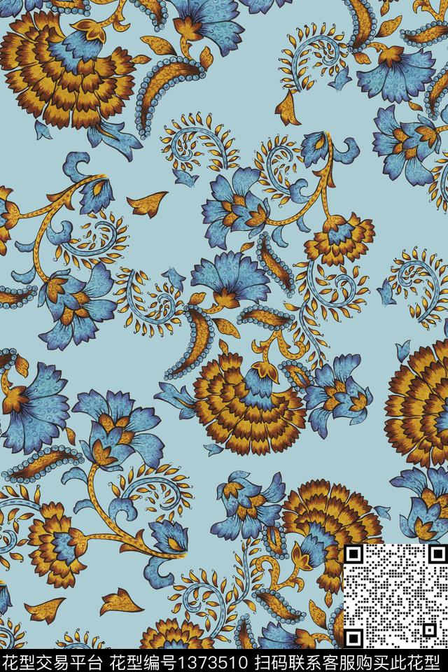 绿植树叶民族风复古传统印花华亿平台下载（图片编号: 1373510） - 瓦栏（Walan）