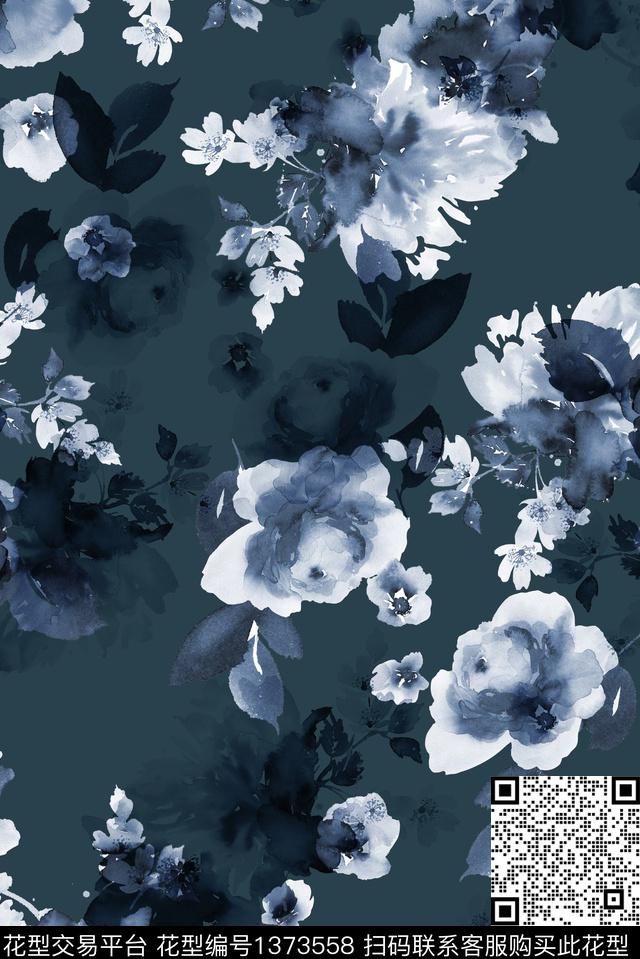 水彩花卉手绘花卉数码印花华亿平台下载（图片编号: 1373558） - 瓦栏（Walan）