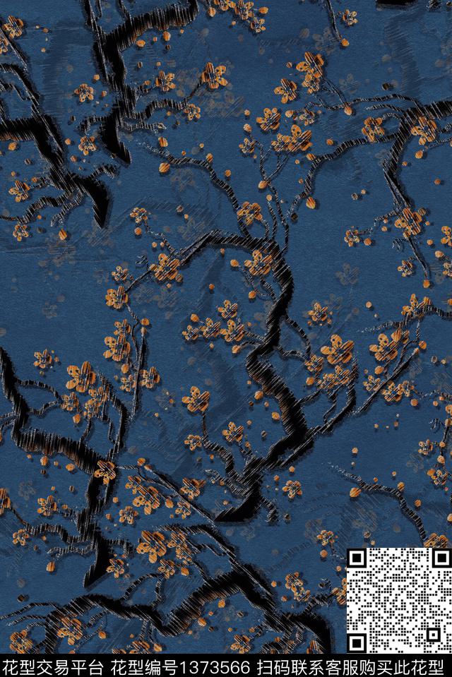 梅花树枝香云纱数码印花华亿平台下载（图片编号: 1373566） - 瓦栏（Walan）