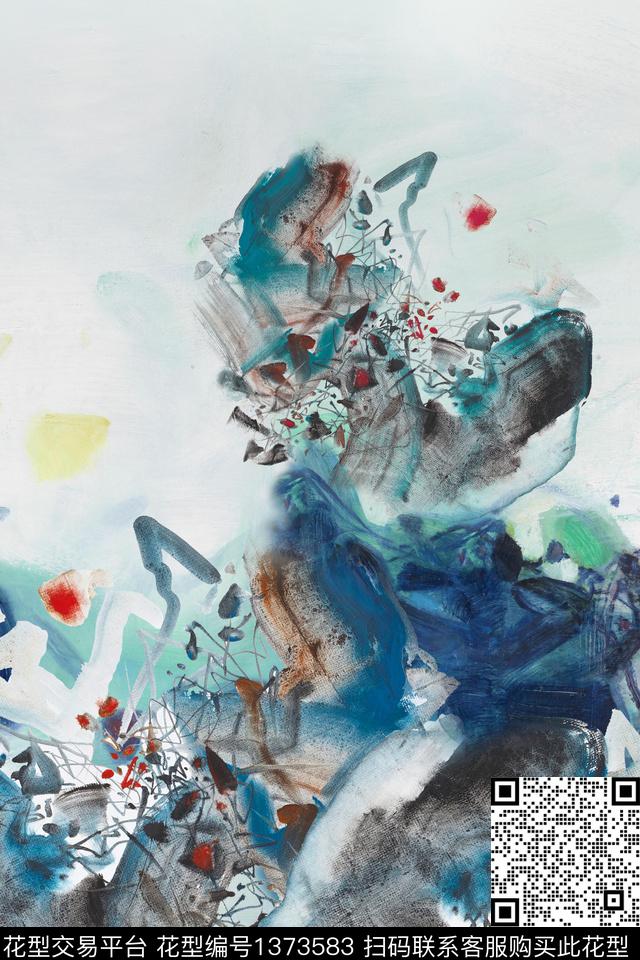 抽象定位花水墨风数码印花华亿平台下载（图片编号: 1373583） - 瓦栏（Walan）