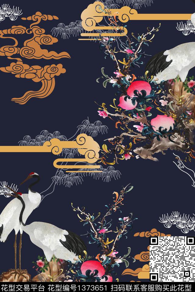 花鸟仙鹤中老年数码印花华亿平台下载（图片编号: 1373651） - 瓦栏（Walan）