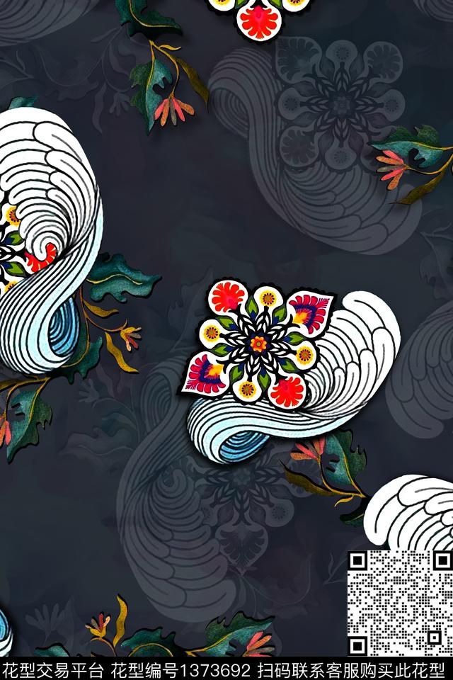 旗袍香云纱真丝数码印花华亿平台下载（图片编号: 1373692） - 瓦栏（Walan）