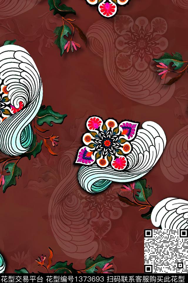 旗袍香云纱真丝数码印花华亿平台下载（图片编号: 1373693） - 瓦栏（Walan）