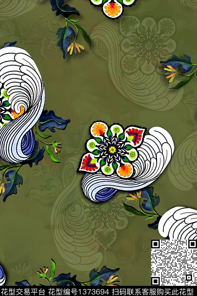 旗袍香云纱真丝数码印花华亿平台下载（图片编号: 1373694） - 瓦栏（Walan）