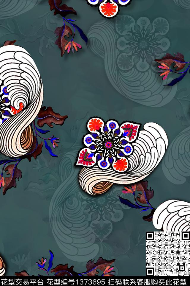 旗袍香云纱真丝数码印花华亿平台下载（图片编号: 1373695） - 瓦栏（Walan）