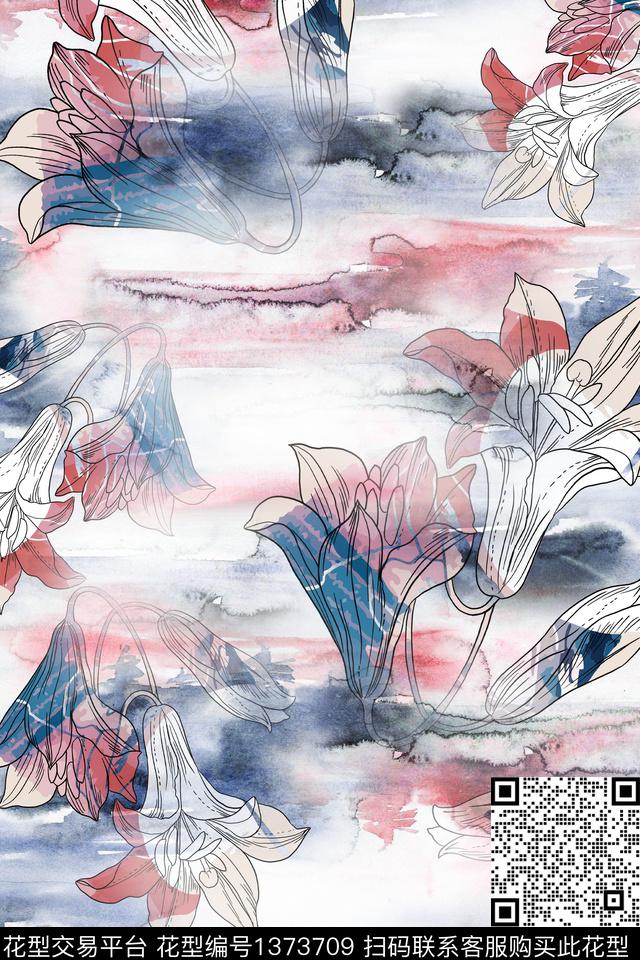 肌理水彩花卉数码印花华亿平台下载（图片编号: 1373709） - 瓦栏（Walan）