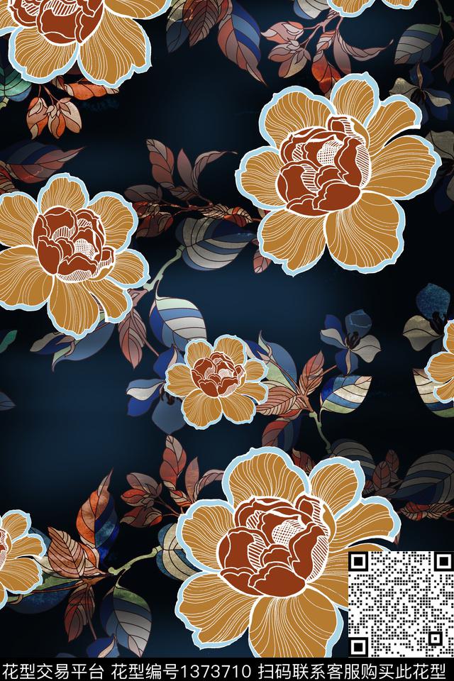 绿植树叶花卉大牌风数码印花华亿平台下载（图片编号: 1373710） - 瓦栏（Walan）