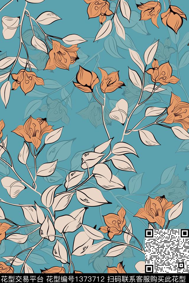 绿植树叶复古花卉传统印花华亿平台下载（图片编号: 1373712） - 瓦栏（Walan）