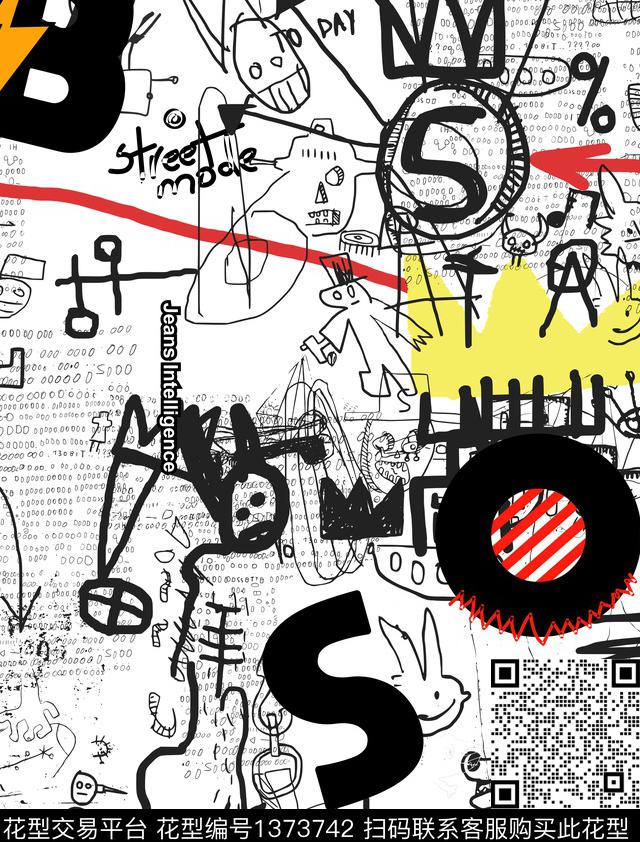 涂鸦字母大牌风传统印花华亿平台下载（图片编号: 1373742） - 瓦栏（Walan）