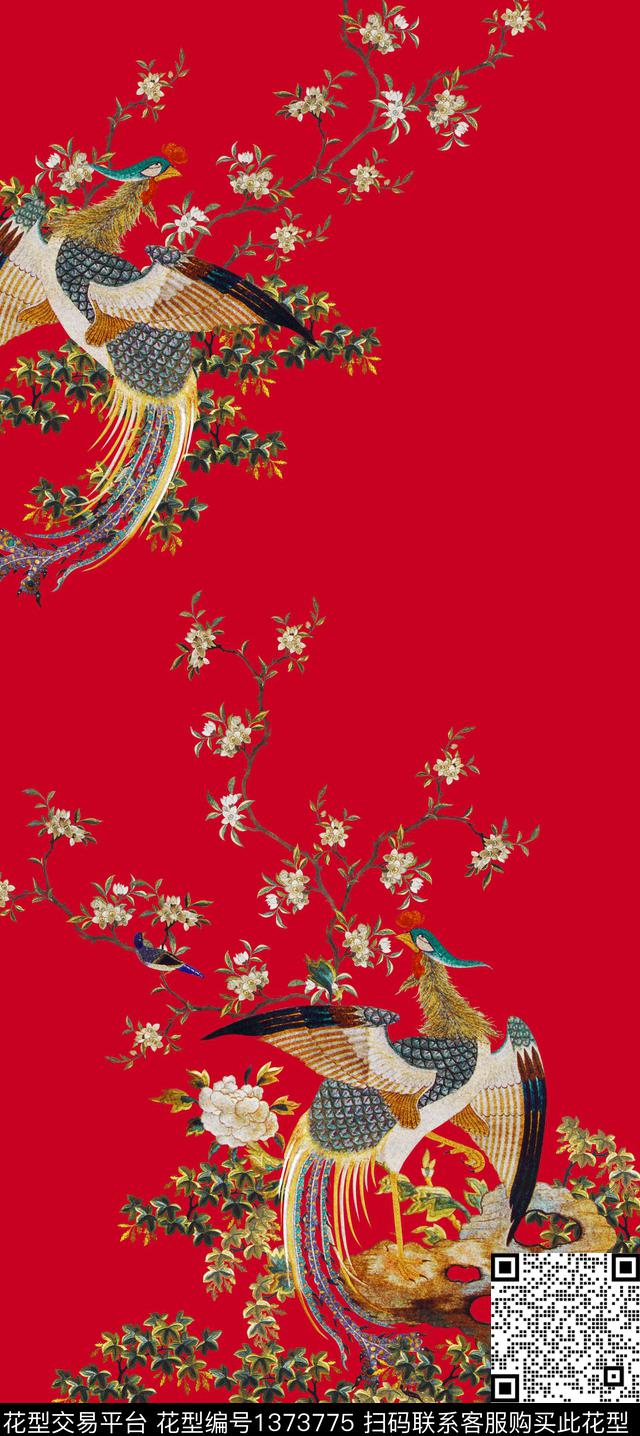 鸟树枝花卉数码印花华亿平台下载（图片编号: 1373775） - 瓦栏（Walan）