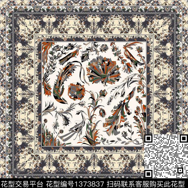 线条画传统纹样大牌风数码印花华亿平台下载（图片编号: 1373837） - 瓦栏（Walan）