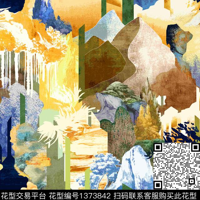 水彩水墨风热带华亿平台数码印花华亿平台下载（图片编号: 1373842） - 瓦栏（Walan）