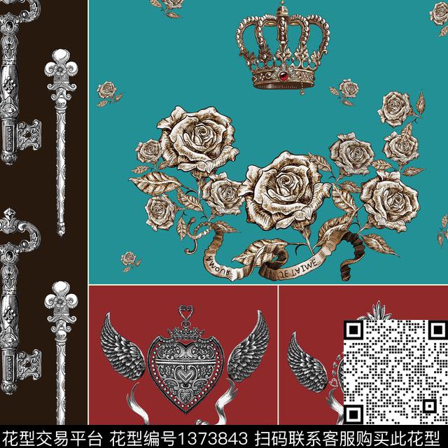 时尚线条画花卉数码印花华亿平台下载（图片编号: 1373843） - 瓦栏（Walan）