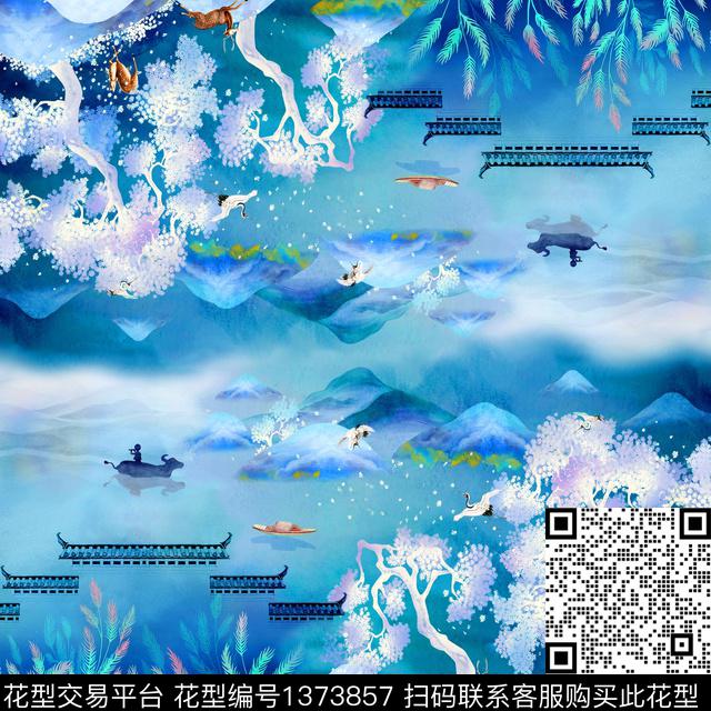 时尚插画水墨风数码印花华亿平台下载（图片编号: 1373857） - 瓦栏（Walan）