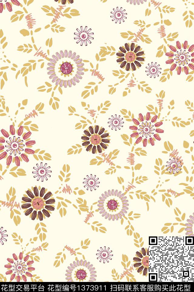 绿植树叶小碎花几何传统印花华亿平台下载（图片编号: 1373911） - 瓦栏（Walan）