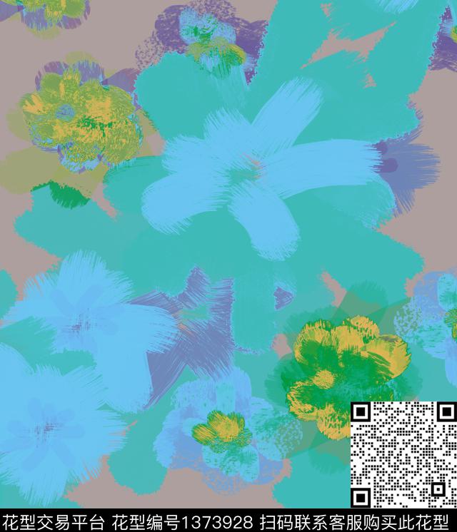 花卉抽象混合拼接数码印花华亿平台下载（图片编号: 1373928） - 瓦栏（Walan）