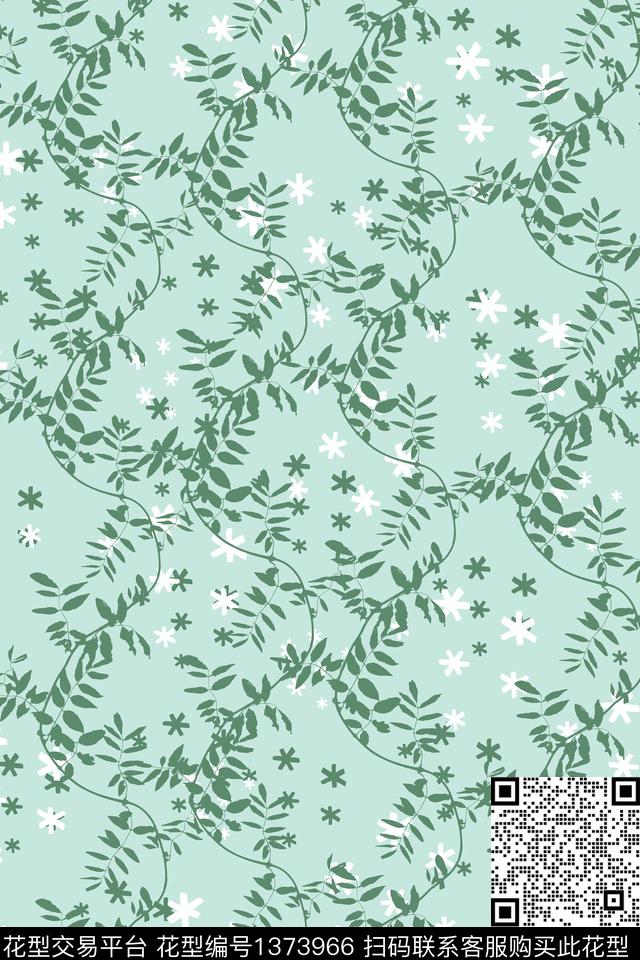 绿植树叶满天星小碎花数码印花华亿平台下载（图片编号: 1373966） - 瓦栏（Walan）