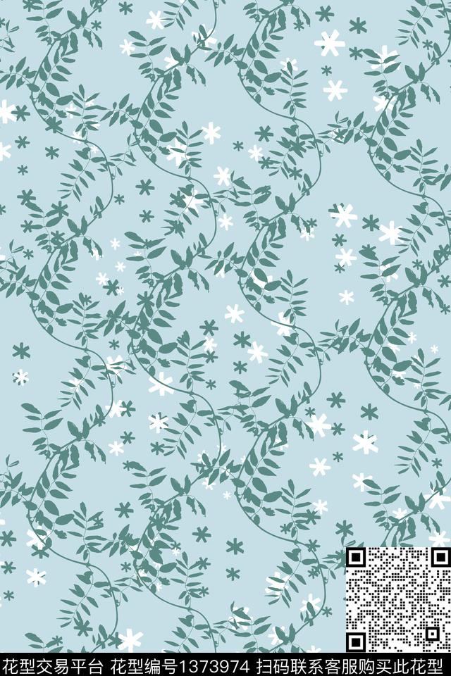 绿植树叶满天星小碎花数码印花华亿平台下载（图片编号: 1373974） - 瓦栏（Walan）