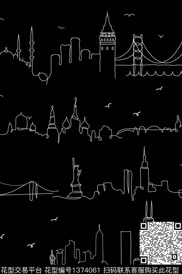 线条建筑大牌风传统印花华亿平台下载（图片编号: 1374061） - 瓦栏（Walan）