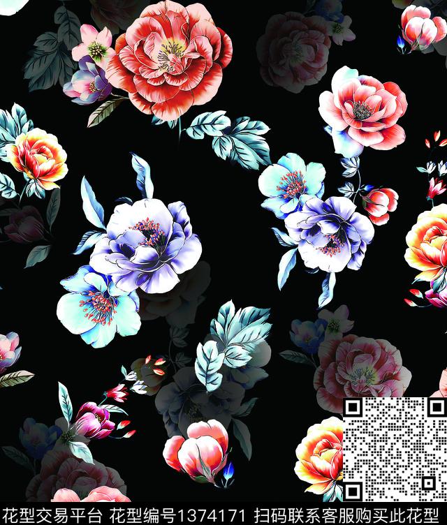 连衣裙女装花卉传统印花华亿平台下载（图片编号: 1374171） - 瓦栏（Walan）