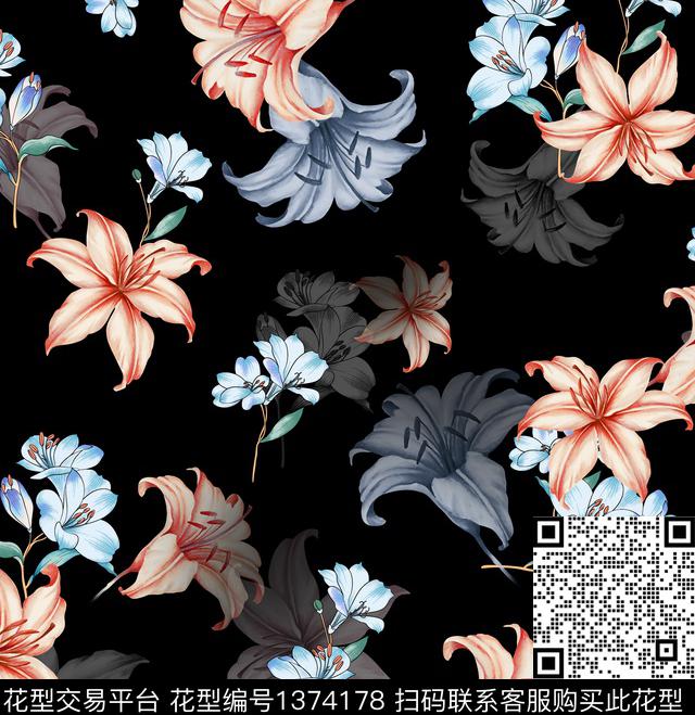 连衣裙女装花卉传统印花华亿平台下载（图片编号: 1374178） - 瓦栏（Walan）