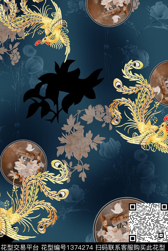 香云纱凤凰中老年数码印花华亿平台下载（图片编号: 1374274） - 瓦栏（Walan）