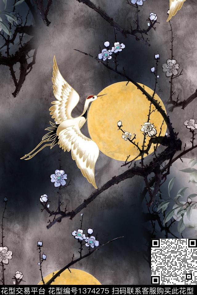 梅花仙鹤中老年数码印花华亿平台下载（图片编号: 1374275） - 瓦栏（Walan）