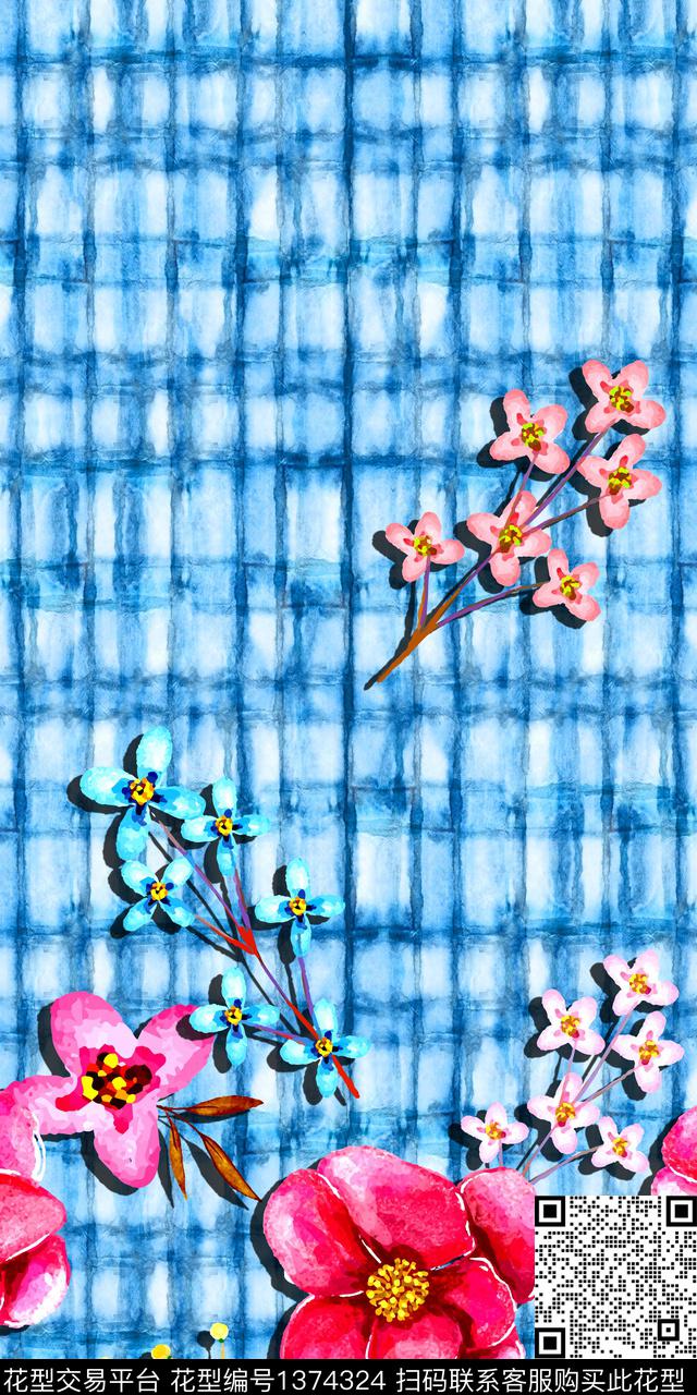 定位花扎染华亿平台花卉数码印花华亿平台下载（图片编号: 1374324） - 瓦栏（Walan）