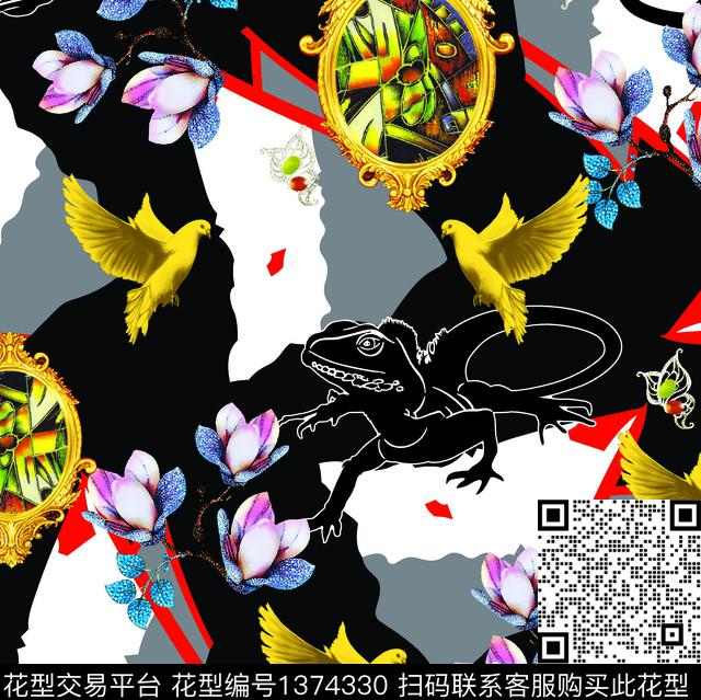 简约动物花卉部落风数码印花华亿平台下载（图片编号: 1374330） - 瓦栏（Walan）