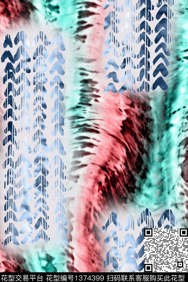 几何抽象扎染底纹数码印花华亿平台下载（图片编号: 1374399） - 瓦栏（Walan）