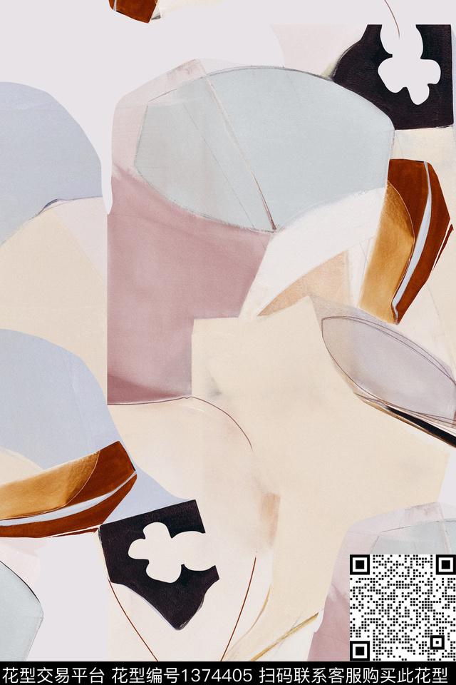 手绘几何抽象性几何数码印花华亿平台下载（图片编号: 1374405） - 瓦栏（Walan）