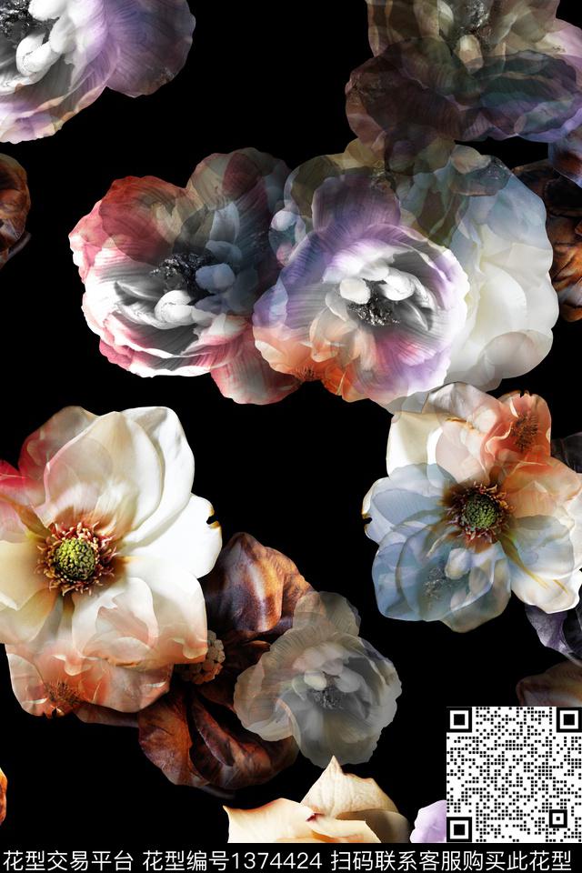 花卉植物大花数码印花华亿平台下载（图片编号: 1374424） - 瓦栏（Walan）