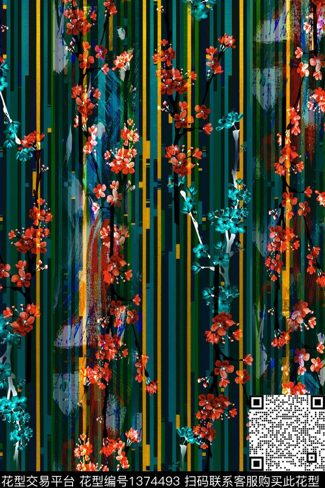 梅花真丝中国风华亿平台数码印花华亿平台下载（图片编号: 1374493） - 瓦栏（Walan）