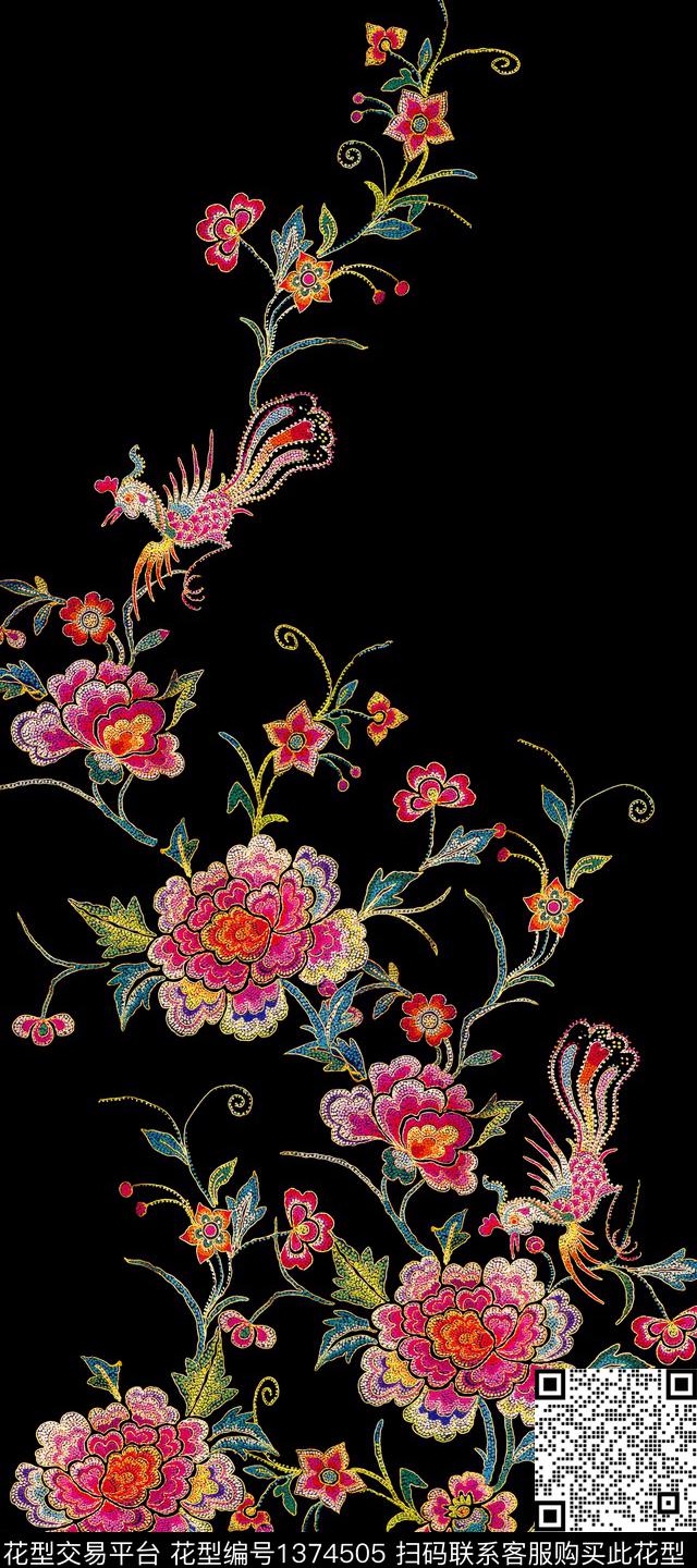 鸟花卉凤凰数码印花华亿平台下载（图片编号: 1374505） - 瓦栏（Walan）