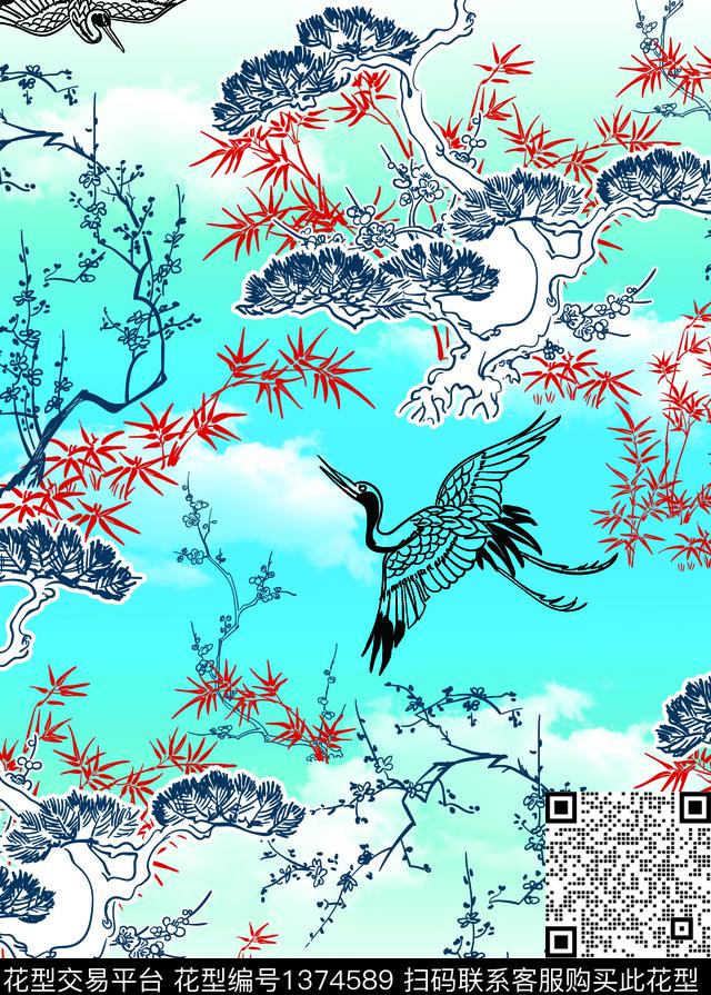 梅花大牌风中国风数码印花华亿平台下载（图片编号: 1374589） - 瓦栏（Walan）