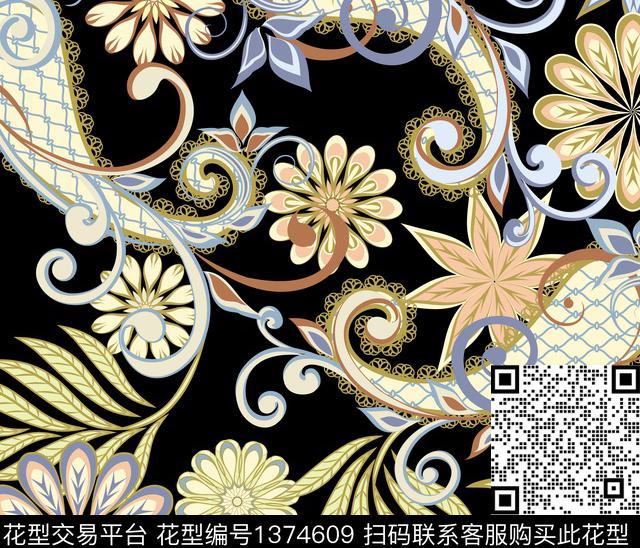 几何大牌风抽象传统印花华亿平台下载（图片编号: 1374609） - 瓦栏（Walan）