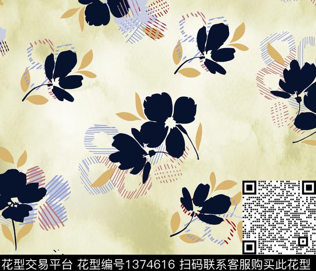 彩底花卉绿植树叶大牌风数码印花华亿平台下载（图片编号: 1374616） - 瓦栏（Walan）