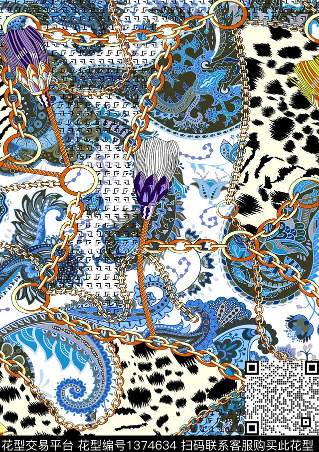 豹纹链条大牌风数码印花华亿平台下载（图片编号: 1374634） - 瓦栏（Walan）
