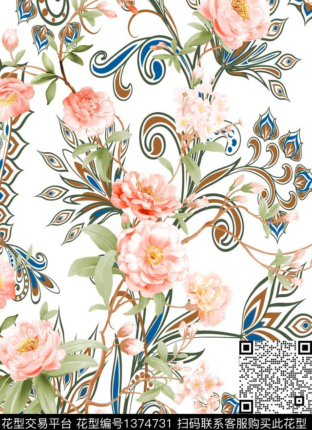 鲜花花卉大牌风数码印花华亿平台下载（图片编号: 1374731） - 瓦栏（Walan）